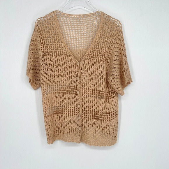 Sweaters - Crochet Cardigan Womens M Brown Prairie Cottagecore Feminine Ethereal